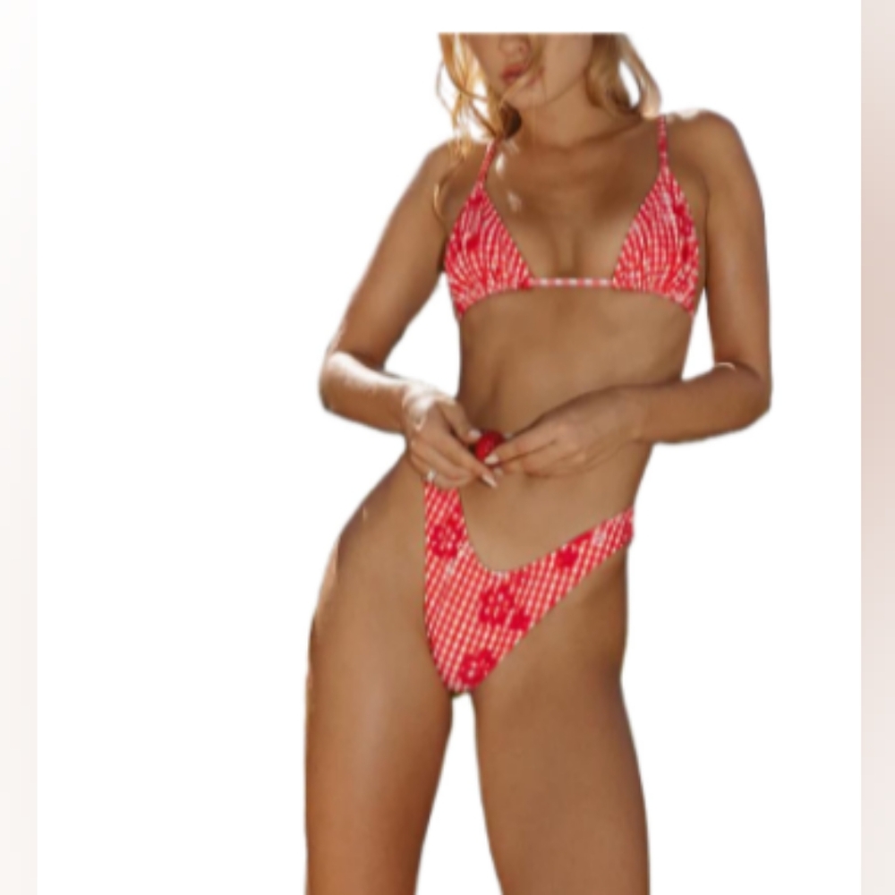 Red Gingham Bikini Thong Set